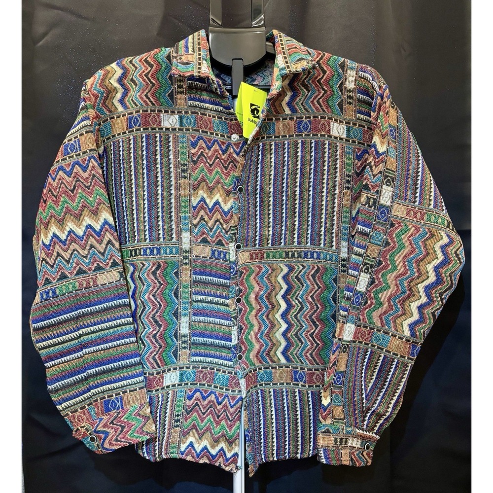 ISLANDHAZE Men's Retro Ethnic Geometric‎ Tapestry Shirt Jacket Size Small